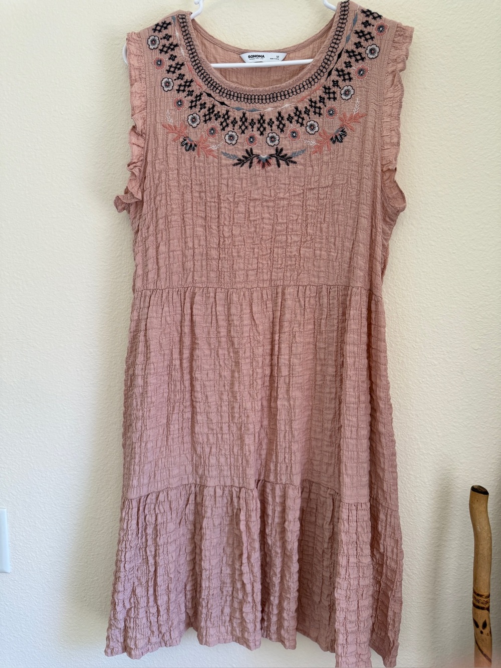 Sonoma Goods for Life Embroidered Crinkle Boho Midi Dress Pink Size M